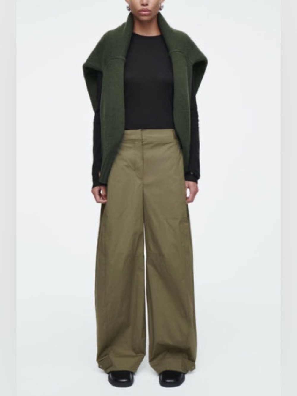 COS Olive Green Barrel Leg Utility Trousers Pants